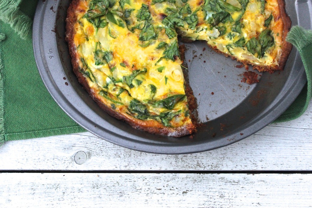 Spinach Onion Quiche with BACON + SWEET POTATO Crust
