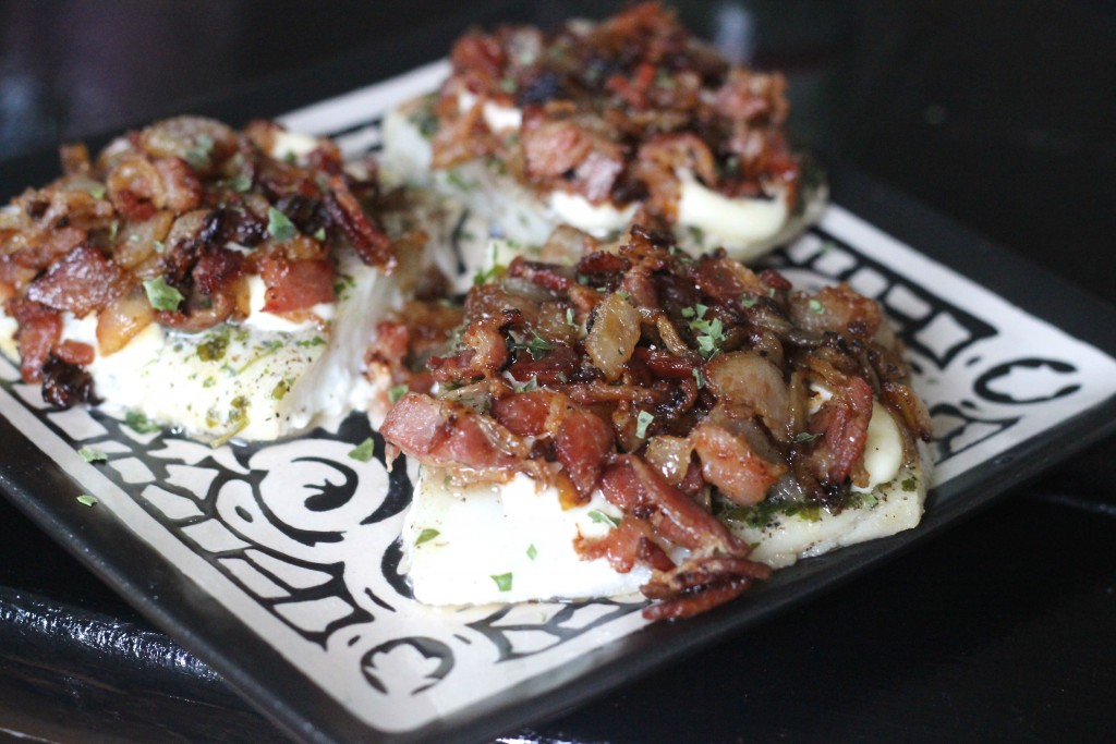 Baked Cod with Crispy Bacon + Onions